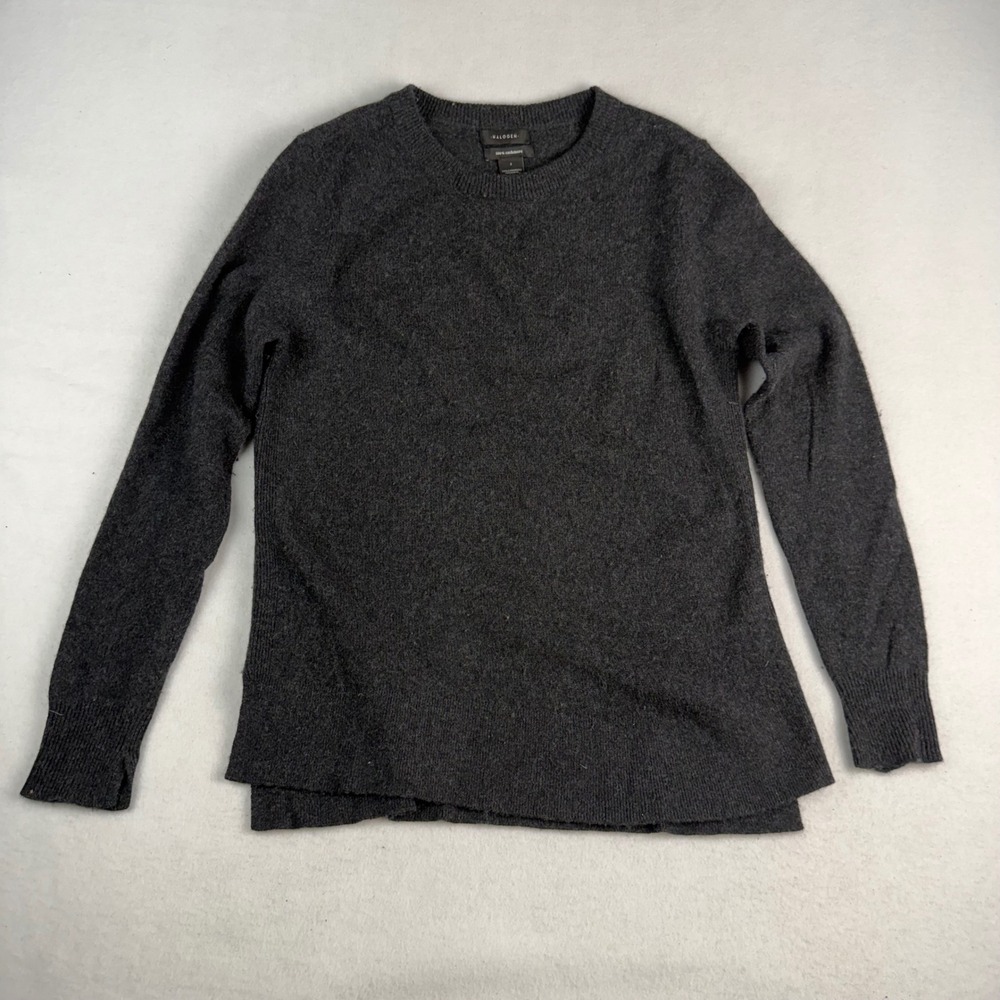Halogen Womens 100% Cashmere Crewneck Sweater Charcoal Grey Small High-Low Hem - Picture 1 of 7